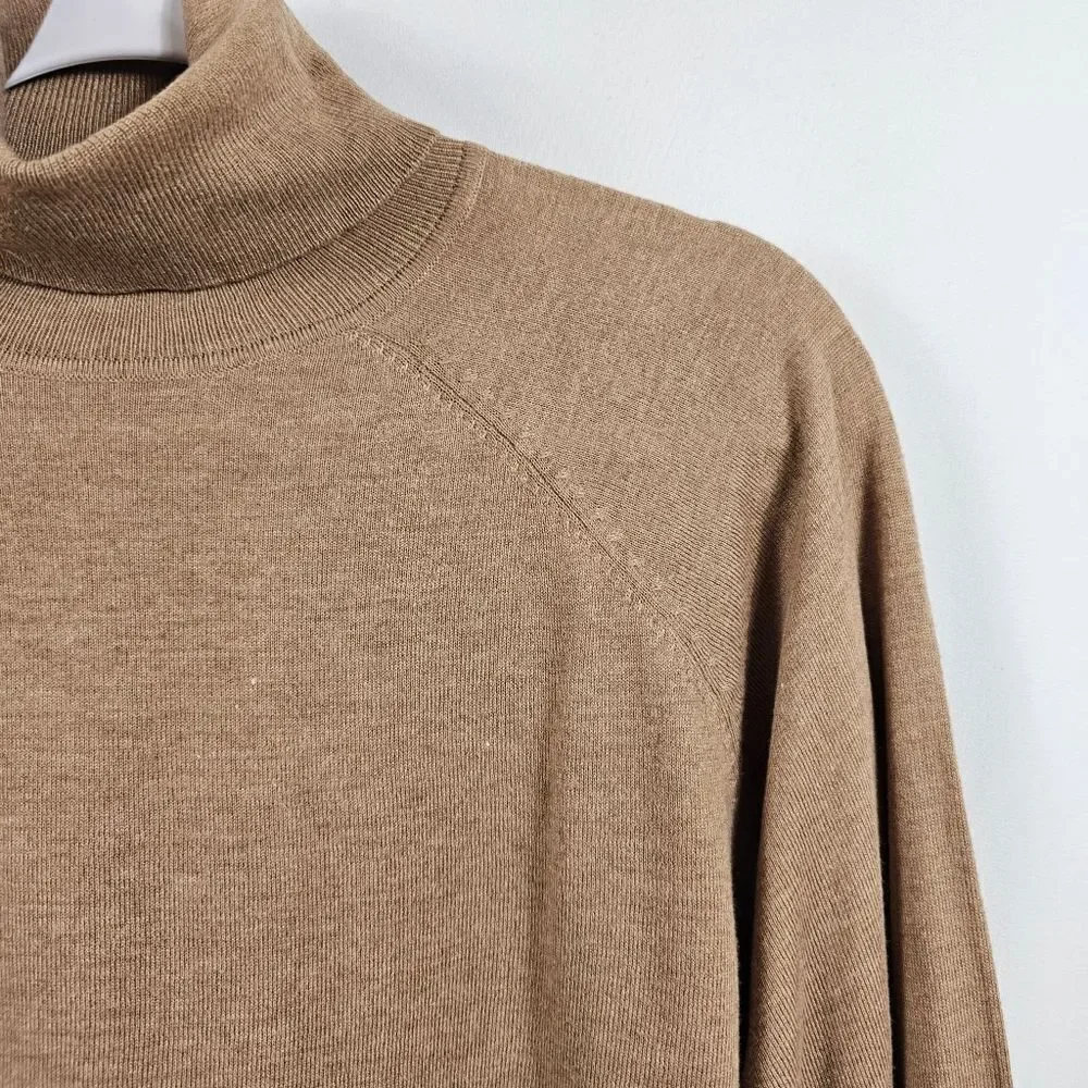 Mango Fine-Knit Turtleneck Sweater in Medium Brown - Size M